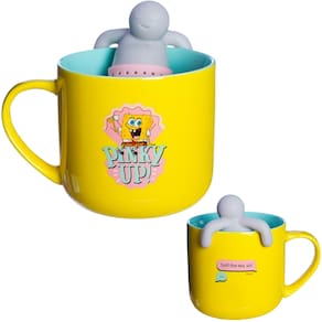 Caneca Bob Esponja Com Boneco Infusor Chá Cerâmica 350 ml Oficial Nickelodeon