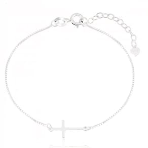 Pulseira De Prata 925 Veneziana Cruz C/ Fecho Ajustavel