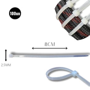 Abraçadeira Nylon Enforca 2,5 x 80mm Kit C/ 100 Cinta Plástica Fixadora Fita Hellerman 8cm Branca