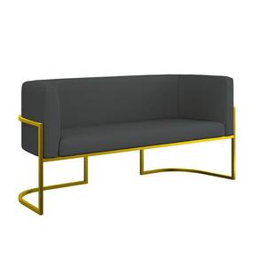Sofá 2 Lugares Base Metal Dourada Reforçada Recepção Corino Cinza