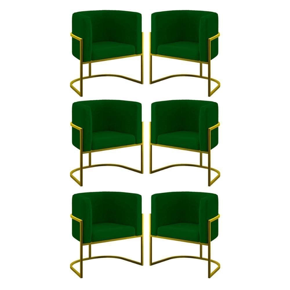 Kit 06 Poltronas Lua Sala Decorativa Base De Ferro Gold Verde