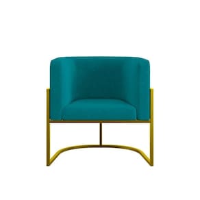 Kit 04 Poltronas Lua Sala Decorativa Base De Ferro Gold Azul Turquesa