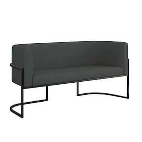 Sofá 2 Lugares Base Metal Preta Reforçada Recepção Corino Cinza