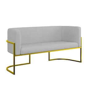 Sofá 2 Lugares Base Metal Dourada Reforçada Recepção Bouclê Cinza