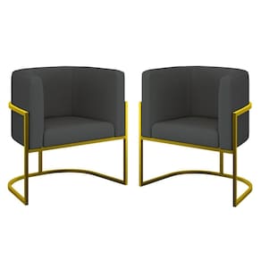 Kit 02 Poltronas Lua Sala Decorativa Base Ferro Gold Corino Cinza