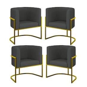 Kit 04 Poltronas Lua Sala Decorativa Base Ferro Gold Corino Cinza