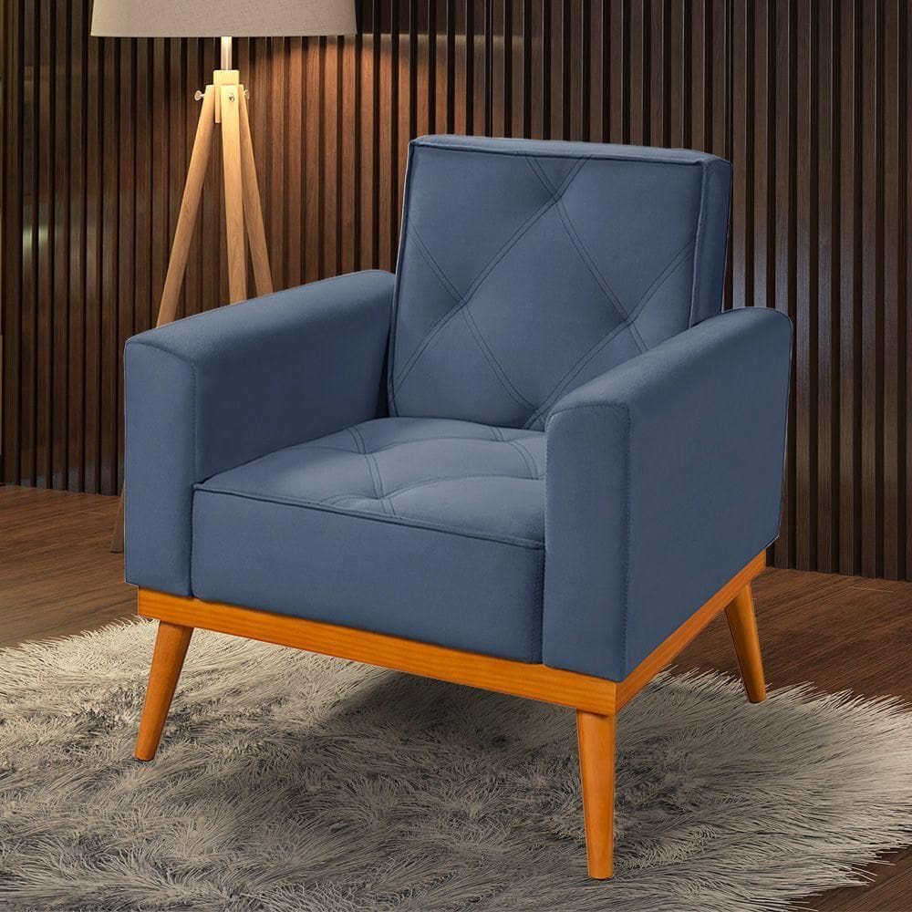 Poltrona Florença Veludo Denin Azul