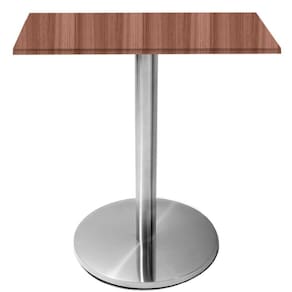 Mesa Beta Inox 75 Cm altura Disco Redondo Tampo Mdp Quadrado 80 Cm Largura X 2,50 Cm Altura Walnut