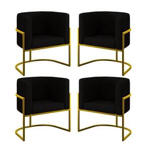Kit 04 Poltronas Lua Sala Decorativa Base Ferro Gold Veludo Preto