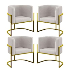 Kit 04 Poltronas Lua Sala Decorativa Base De Ferro Gold Bege