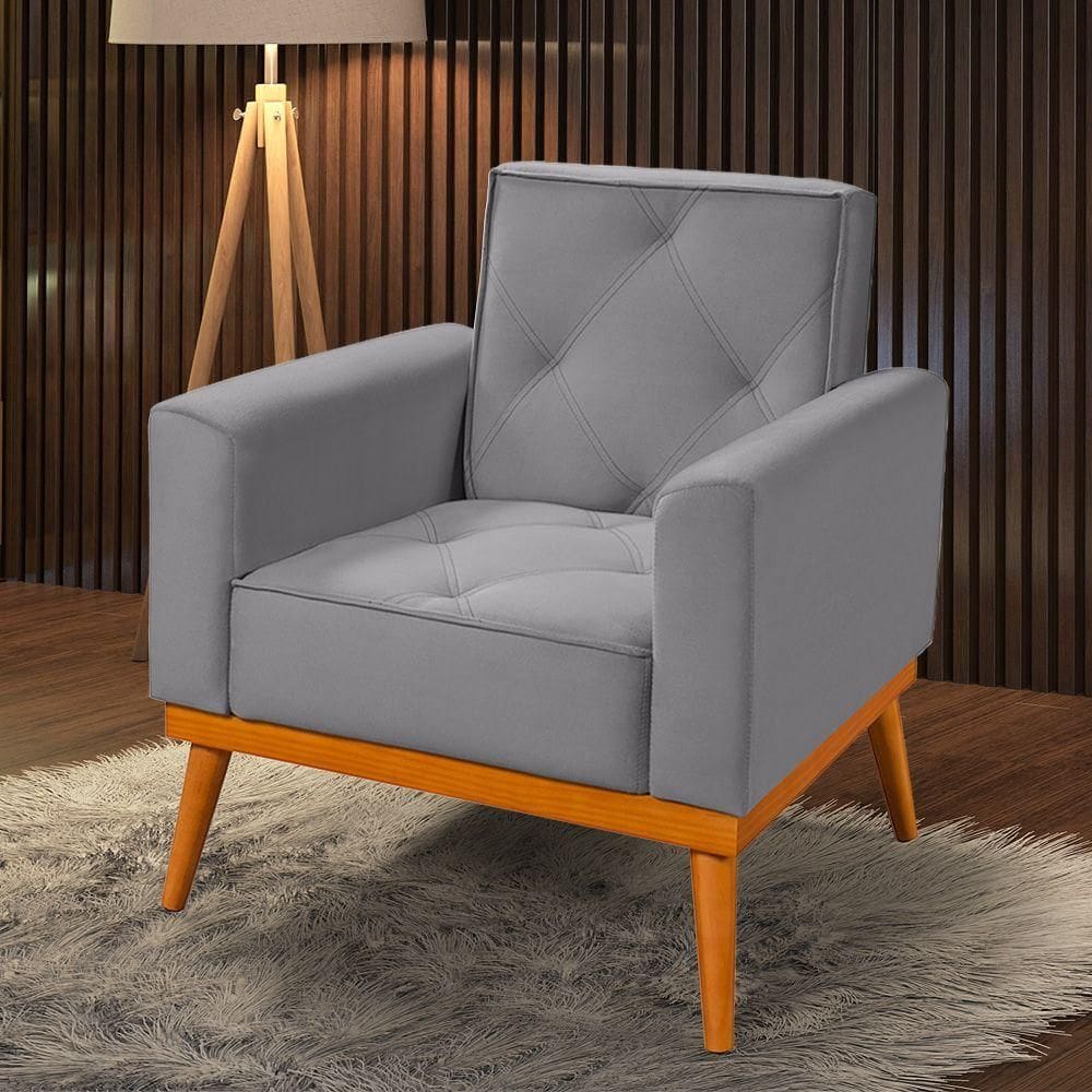 Poltrona Florença Veludo Cor Cinza