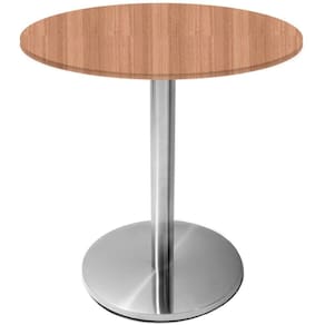 Mesa Beta Inox 75 Cm altura Disco Redondo Tampo Mdp Redondo 60 Cm Largura X 2,50 Cm Altura Noce Natural