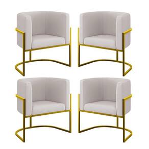 Kit 06 Poltronas Lua Sala Decorativa Base Ferro Gold Veludo Bege
