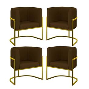 Kit 04 Poltronas Lua Sala Decorativa Base Ferro Gold Corino Marrom