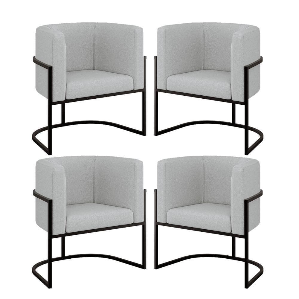 Kit 04 Poltronas Lua Sala Decorativa Base Ferro Preto Bouclê Cinza