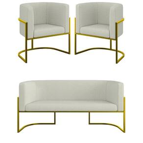 Kit 2 Poltronas + Sofá 2 Lugares Base De Metal Gold Bouclê Bege