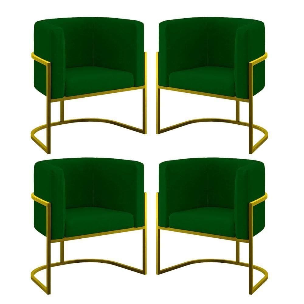 Kit 04 Poltronas Lua Sala Decorativa Base De Ferro Gold Verde