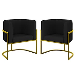 Kit 02 Poltronas Lua Sala Decorativa Base Ferro Gold Corino Preto