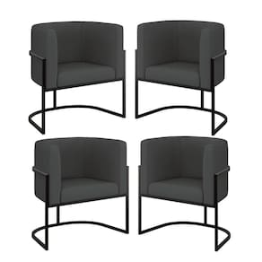 Kit 04 Poltronas Lua Sala Decorativa Base Ferro Black Corino Cinza