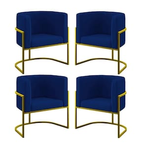Kit 04 Poltronas Lua Sala Decorativa Base De Ferro Gold Azul Marinho