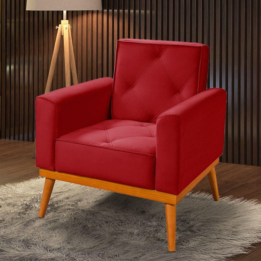 Poltrona Florença Veludo Cor Vermelho