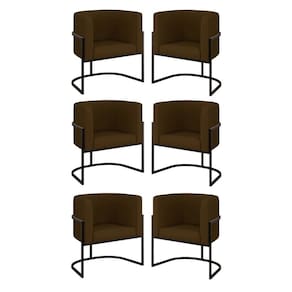 Kit 06 Poltronas Lua Sala Decorativa Base Ferro Black Corino Marrom