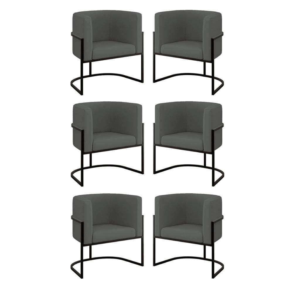 Kit 06 Poltronas Lua Sala Decorativa Base Ferro Black Veludo Cinza