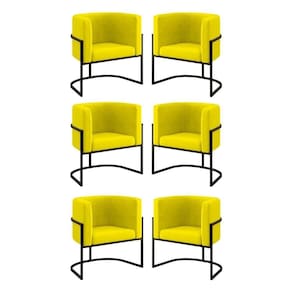 Kit 06 Poltronas Lua Sala Decorativa Base De Ferro Black Amarelo