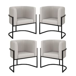 Kit 04 Poltronas Lua Sala Decorativa Base Ferro Black Corino Bege
