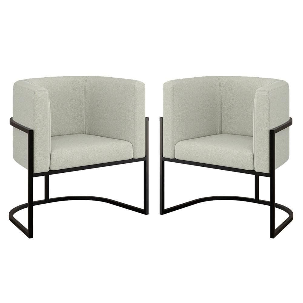Kit 02 Poltronas Lua Sala Decorativa Base Ferro Preto Bouclê Bege