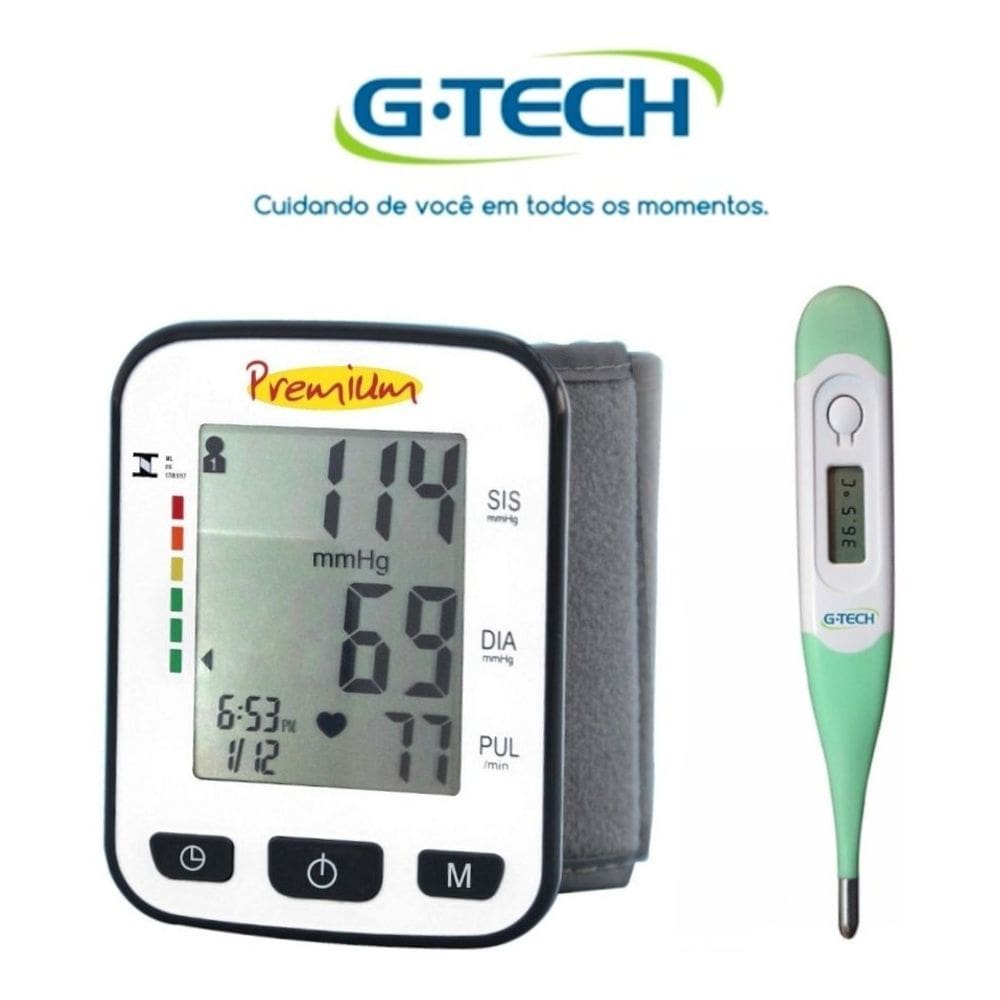 Kit Aparelho De Medir Pressão Digital De Pulso + Termometro