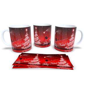 Caneca de Porcelana Branca Personalizada Arvore de Natal 4