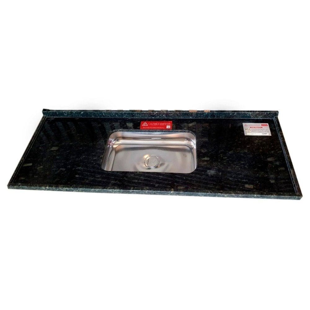 Pia de Cozinha Granito Ubatuba 140cm Standard Cuba Simples L.A. Pias e Granitos Verde Ubatuba
