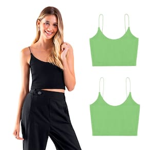 kit 2 Blusas Feminina Alças Finas Malha Ondas