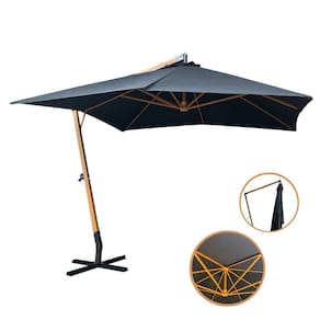 Ombrelone Lateral Suspenso Estrutura Madeira 3m Gigante Manivela Jardim Preto Importway Iwoblm-300