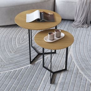 Conjunto Mesa de Canto Trento 57cm X 45cm X 45cm Natural Tawary / Preto