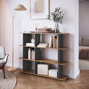 Estante Livreiro Decorativa com 6 Nichos Grafite/Mel
