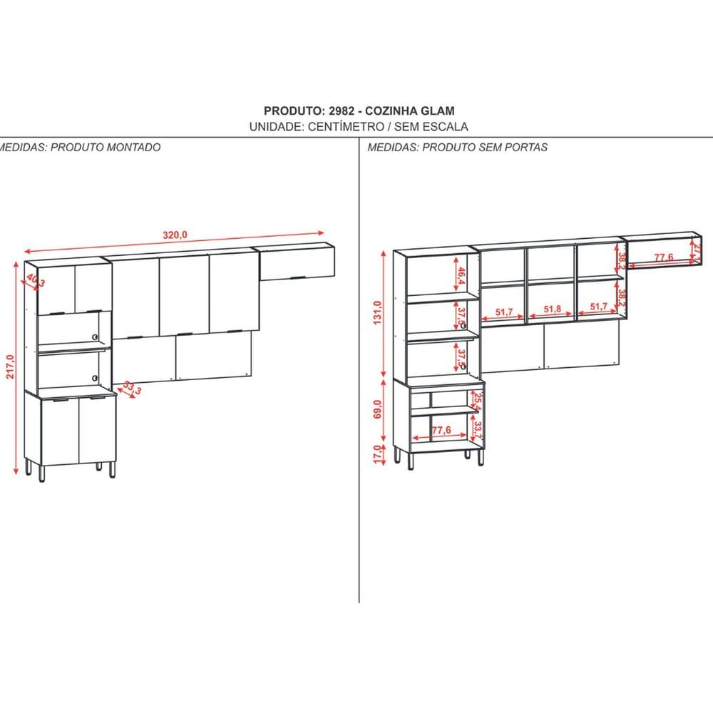 Cozinha Glam 8 Portas 320 X 217 X 53,3 | Casas Bahia
