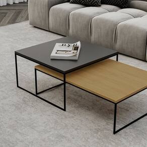 Conjunto Mesa de Centro Minori Maiori 35cm X 65cm X 90 Cm Natural Tawary/Preto