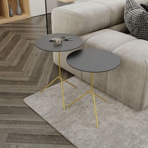 Conjunto Mesa de Canto Pugly 55x40x40cm Preto/Dourado