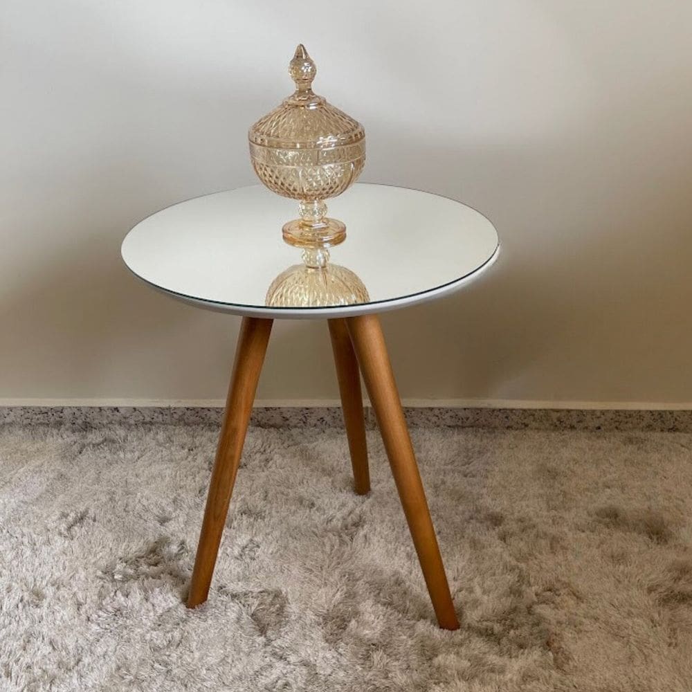 Mesa de Apoio Lateral 50cm X 50cm X 52cm Esmeralda Off White / Mel