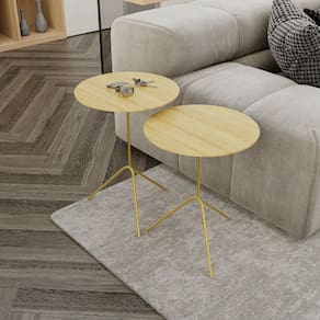 Conjunto Mesa de Canto Pugly 55x40x40cm Natural Tawary/Dourado