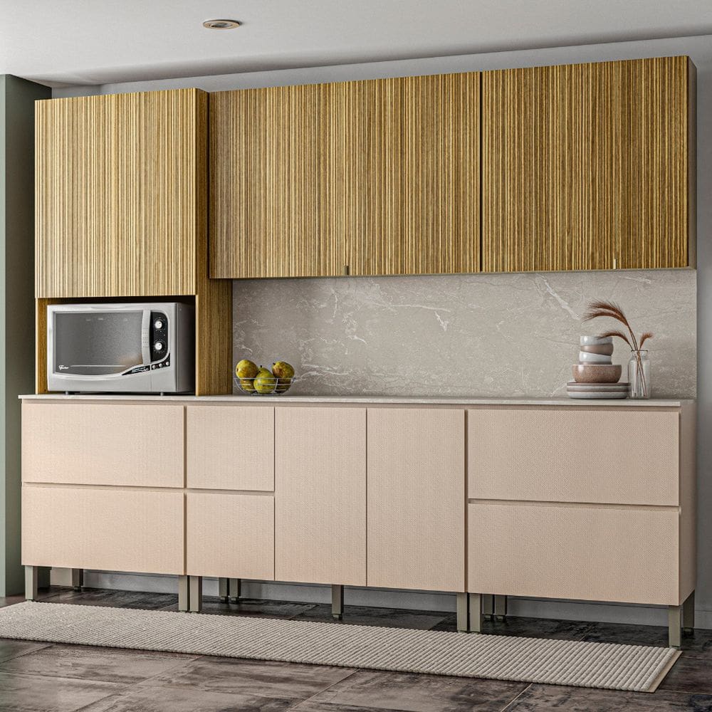 Armários para Cozinha com Balcão com Tampo Art - 7 Pçs Freijó/Vanilla