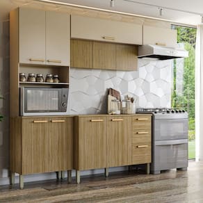 Armários para Cozinha com Balcão com Tampo Urbane Freijó/Vanilla/CP-Ripado Freijó