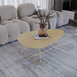 Mesa de Centro Trude Organica 35cm X 90cm X 60cm Natural Tawary / Dourado