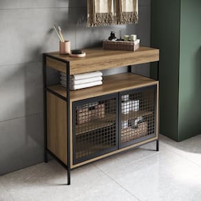 Armário Gabinete de Banheiro 80cm Estilo Industrial com 2 Portas Preto/Mel
