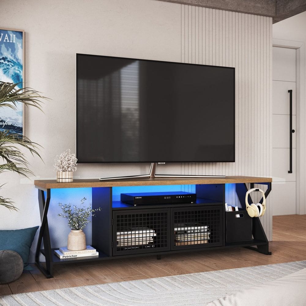 Rack Estilo Industrial para Tv até 60" com Iluminação em Led Rgb Preto/Mel