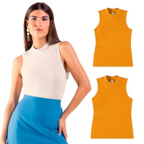 Kit 2 Blusas Feminina Cavada Gola Alta Malha Canelada