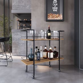 Carrinho Bar Estilo Industrial com 2 Prateleiras Preto/Mel
