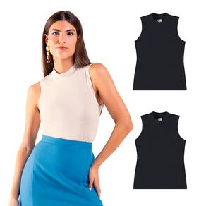 Kit 2 Blusas Feminina Cavada Gola Alta Malha Canelada